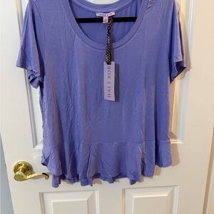 Hale Bob Blue Ruffled Short Sleeve Tee